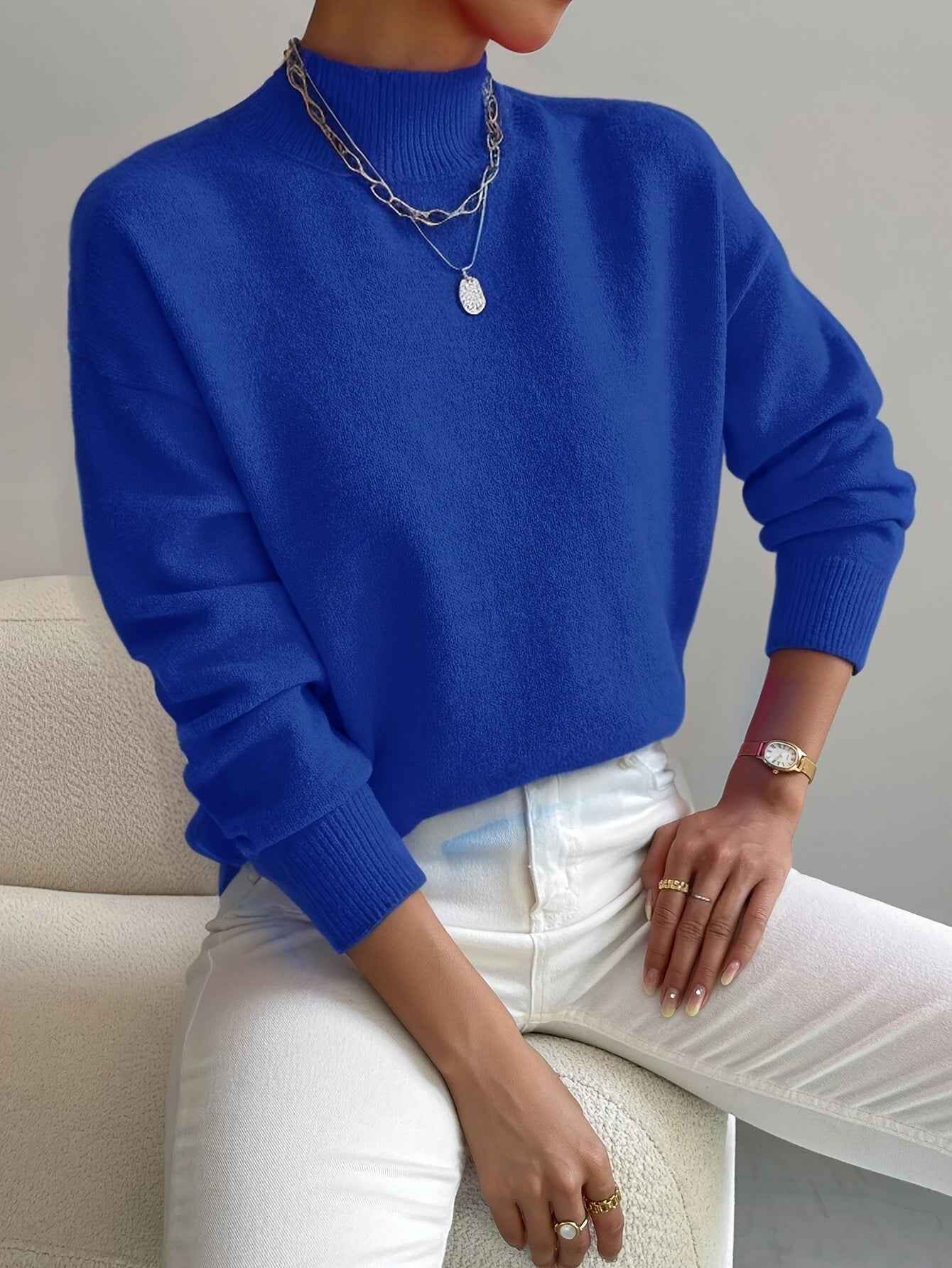 High Neck Knit Jumper with Relaxed Fit for Easy Layering