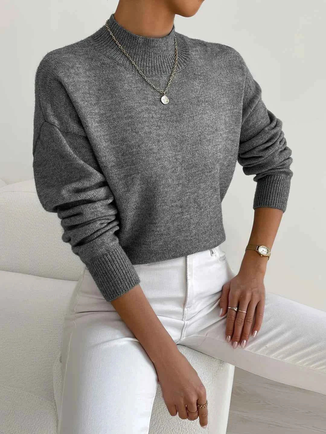 High Neck Knit Jumper with Relaxed Fit for Easy Layering
