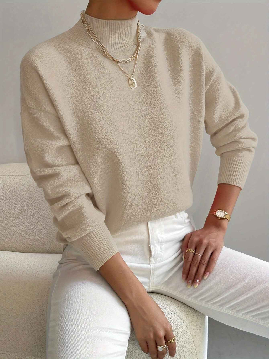High Neck Knit Jumper with Relaxed Fit for Easy Layering