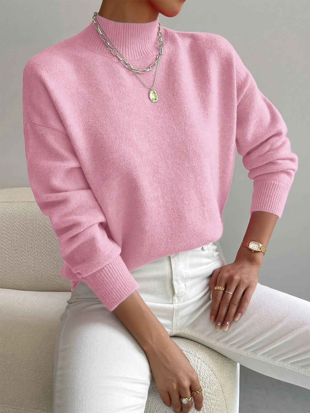 High Neck Knit Jumper with Relaxed Fit for Easy Layering