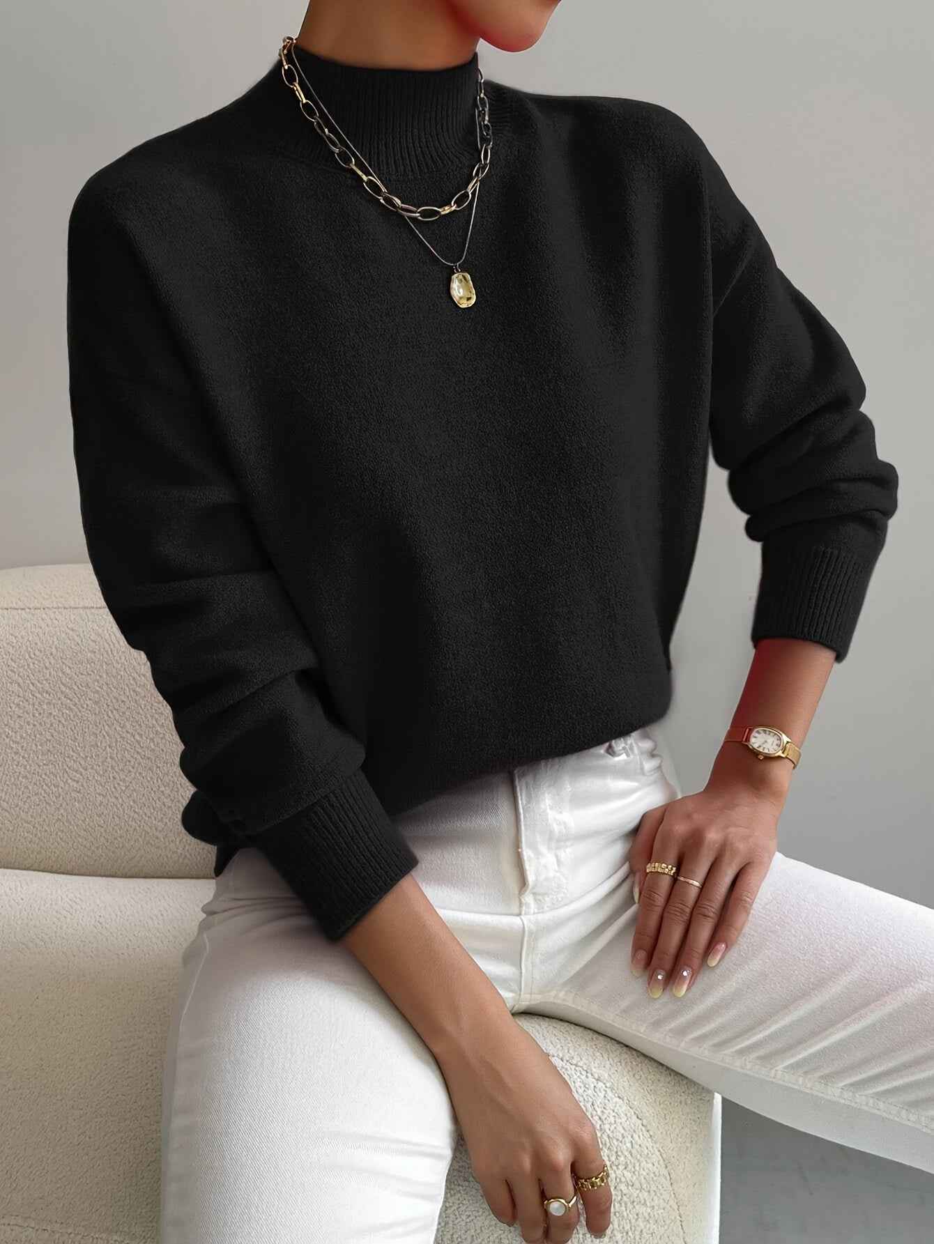 High Neck Knit Jumper with Relaxed Fit for Easy Layering