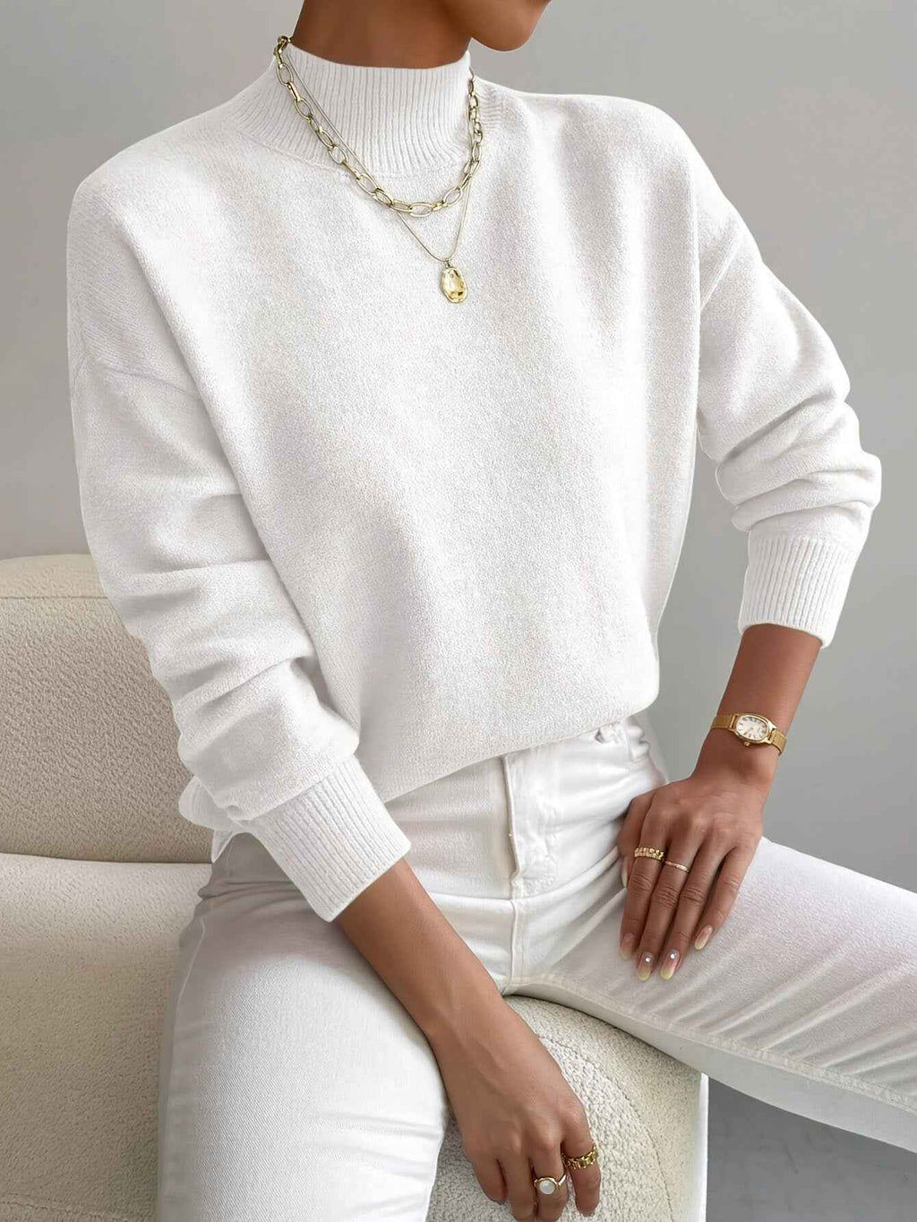 High Neck Knit Jumper with Relaxed Fit for Easy Layering