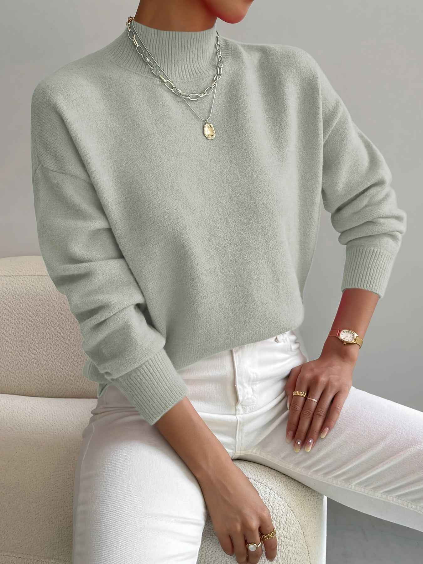 High Neck Knit Jumper with Relaxed Fit for Easy Layering