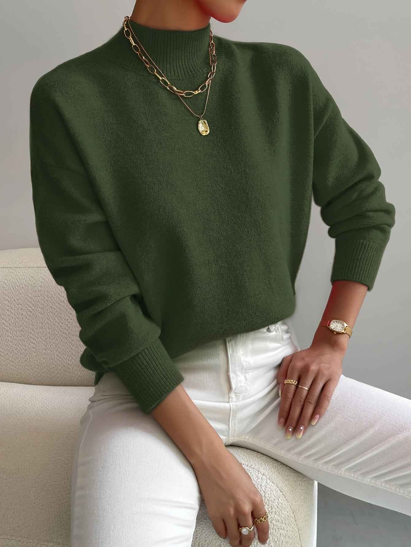High Neck Knit Jumper with Relaxed Fit for Easy Layering