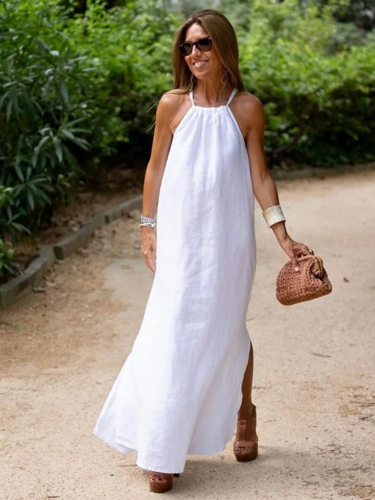 Halter Neck Relaxed Flowing Summer Maxi Dress