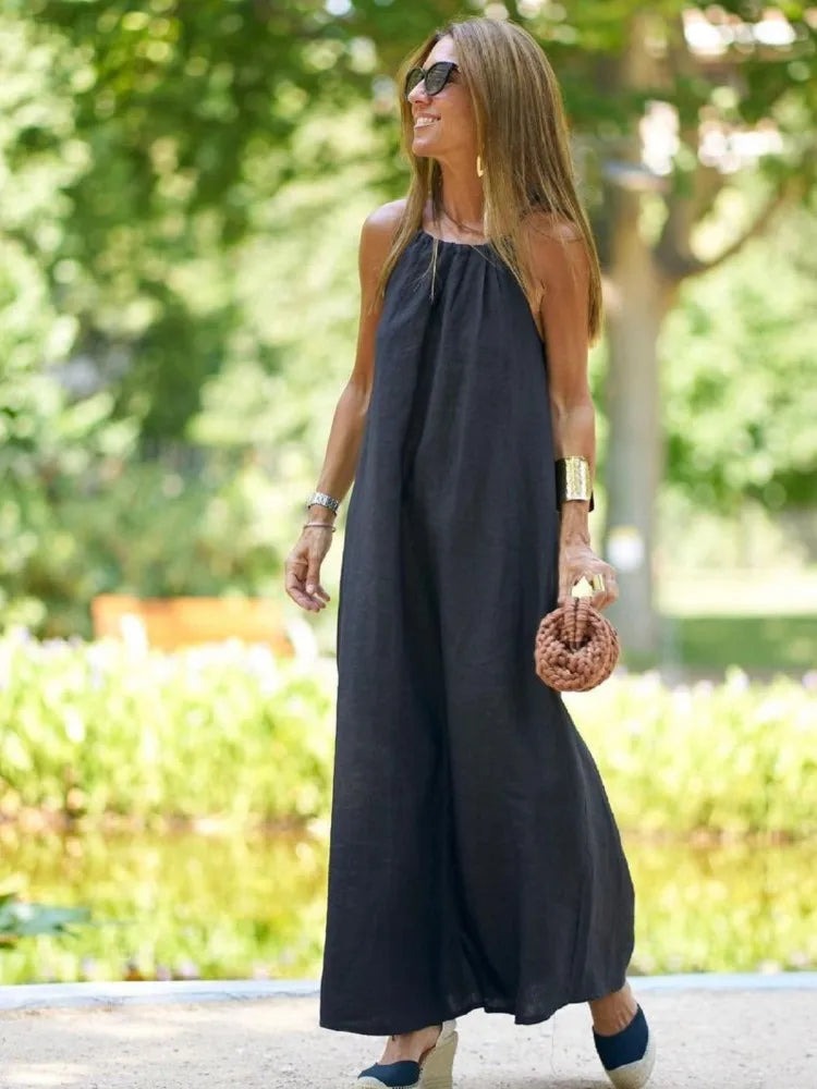 Halter Neck Relaxed Flowing Summer Maxi Dress