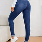 Slim fit jeans met hoge taille in washed stretchdenim