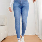 Slim fit jeans met hoge taille in washed stretchdenim