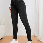 Slim fit jeans met hoge taille in washed stretchdenim