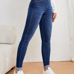 Slim fit jeans met hoge taille in washed stretchdenim