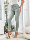Slim fit jeans met hoge taille in washed stretchdenim