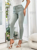 Slim fit jeans met hoge taille in washed stretchdenim