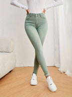 Slim fit jeans met hoge taille in washed stretchdenim