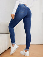 Slim fit jeans met hoge taille in washed stretchdenim