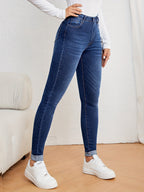 Slim fit jeans met hoge taille in washed stretchdenim