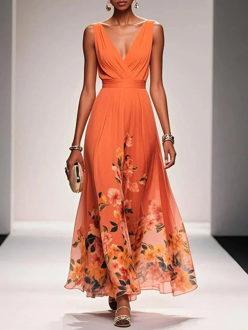 Floral Print Polished Relaxed Maxi Dress