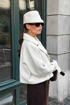 Short Coat with Notched Lapel Collar and Raglan Sleeves