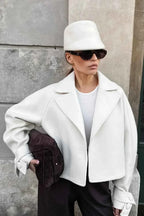 Short Coat with Notched Lapel Collar and Raglan Sleeves