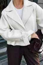 Short Coat with Notched Lapel Collar and Raglan Sleeves