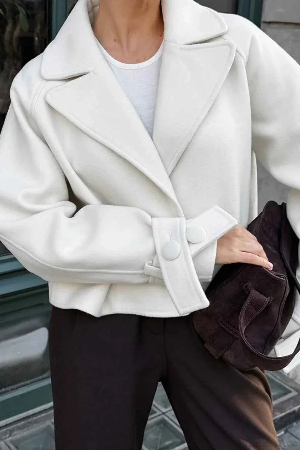 Short Coat with Notched Lapel Collar and Raglan Sleeves