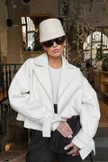 Short Coat with Notched Lapel Collar and Raglan Sleeves