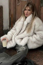 Oversized Faux Fur Coat with Notched Collar and Plush Pile