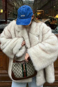 Oversized Faux Fur Coat with Notched Collar and Plush Pile