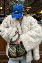 Oversized Faux Fur Coat with Notched Collar and Plush Pile