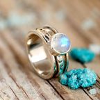Celestial Stars, Moon and Moonstone Fidget Silver-Tone Ring