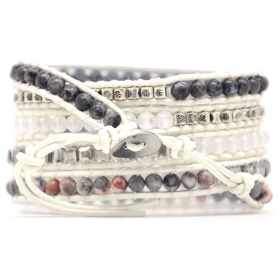 Labradorite, White Jade and Druzy Wrap Bracelet
