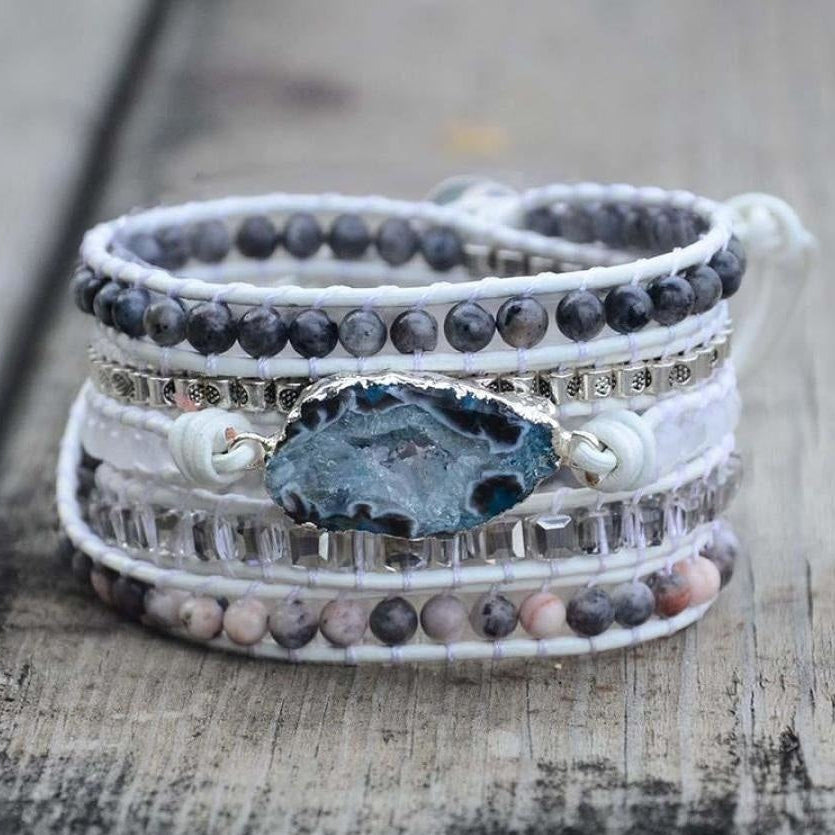 Labradorite, White Jade and Druzy Wrap Bracelet