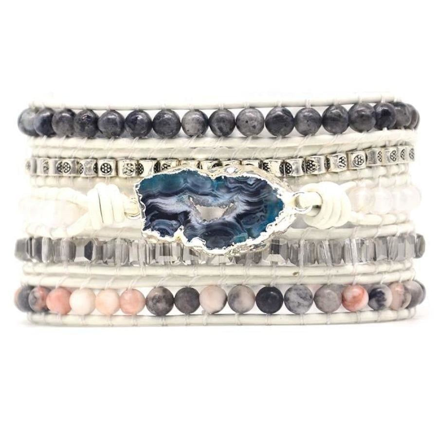 Labradorite, White Jade and Druzy Wrap Bracelet