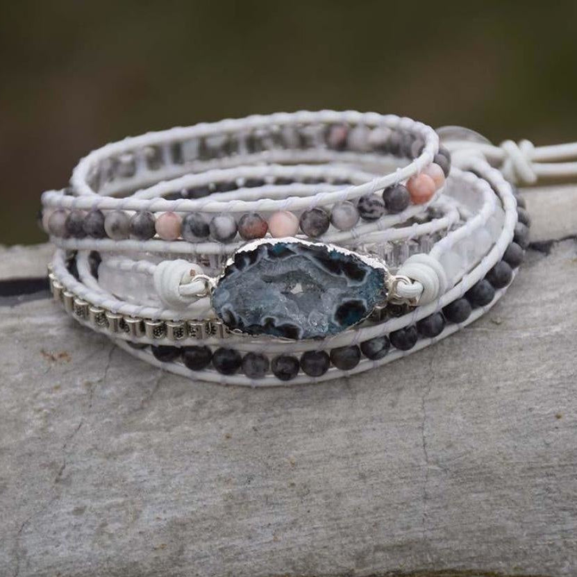 Labradorite, White Jade and Druzy Wrap Bracelet