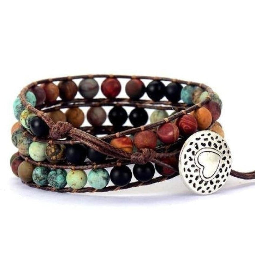 Semi-Precious Stone Love Wrap Bracelet in Leather or Vegan Cord