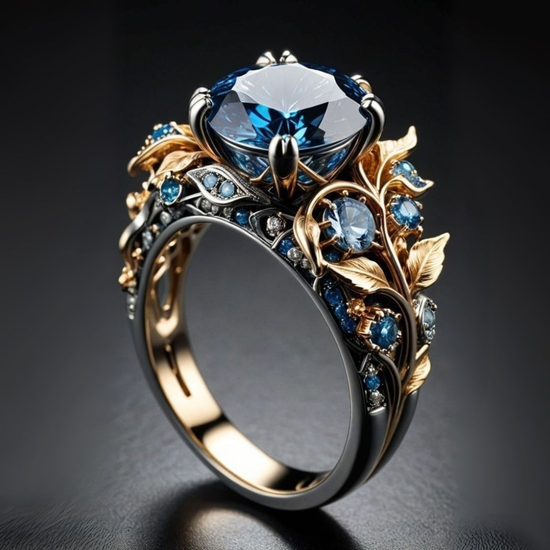 Blue Crystal Flower Statement Ring