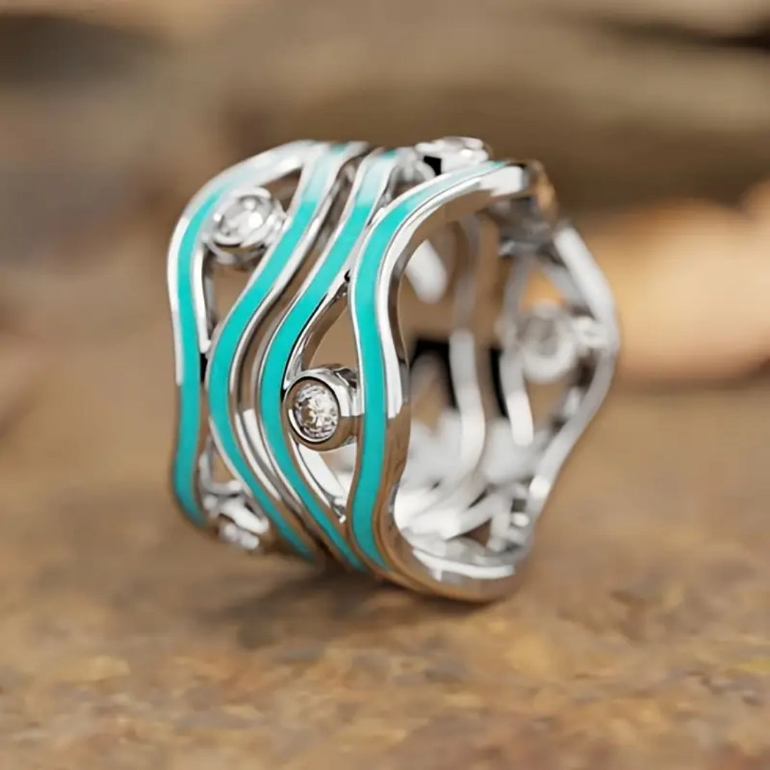 Layered Turquoise Enamel Silver-Tone Ring