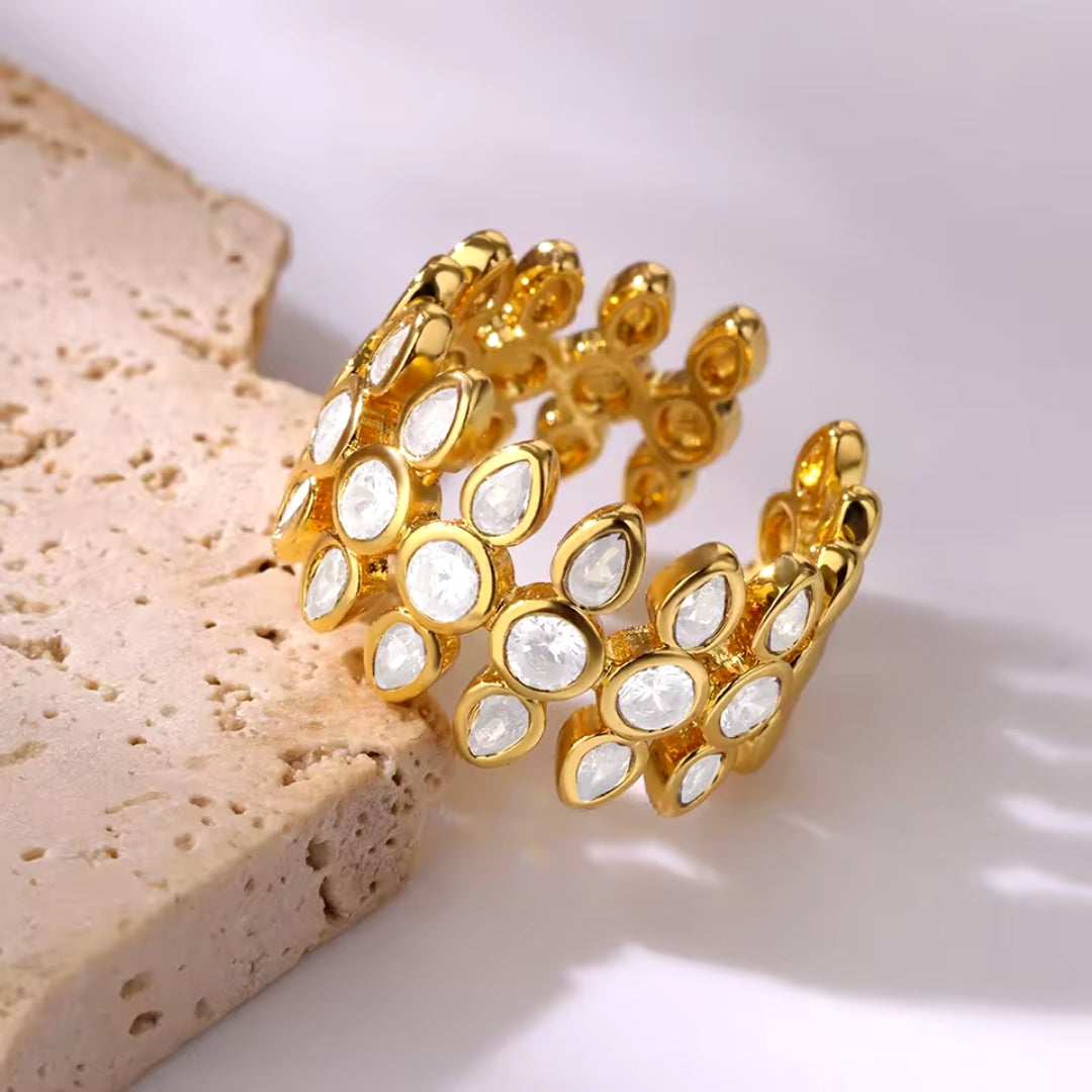 Adjustable White Stones Gold-Tone Ring