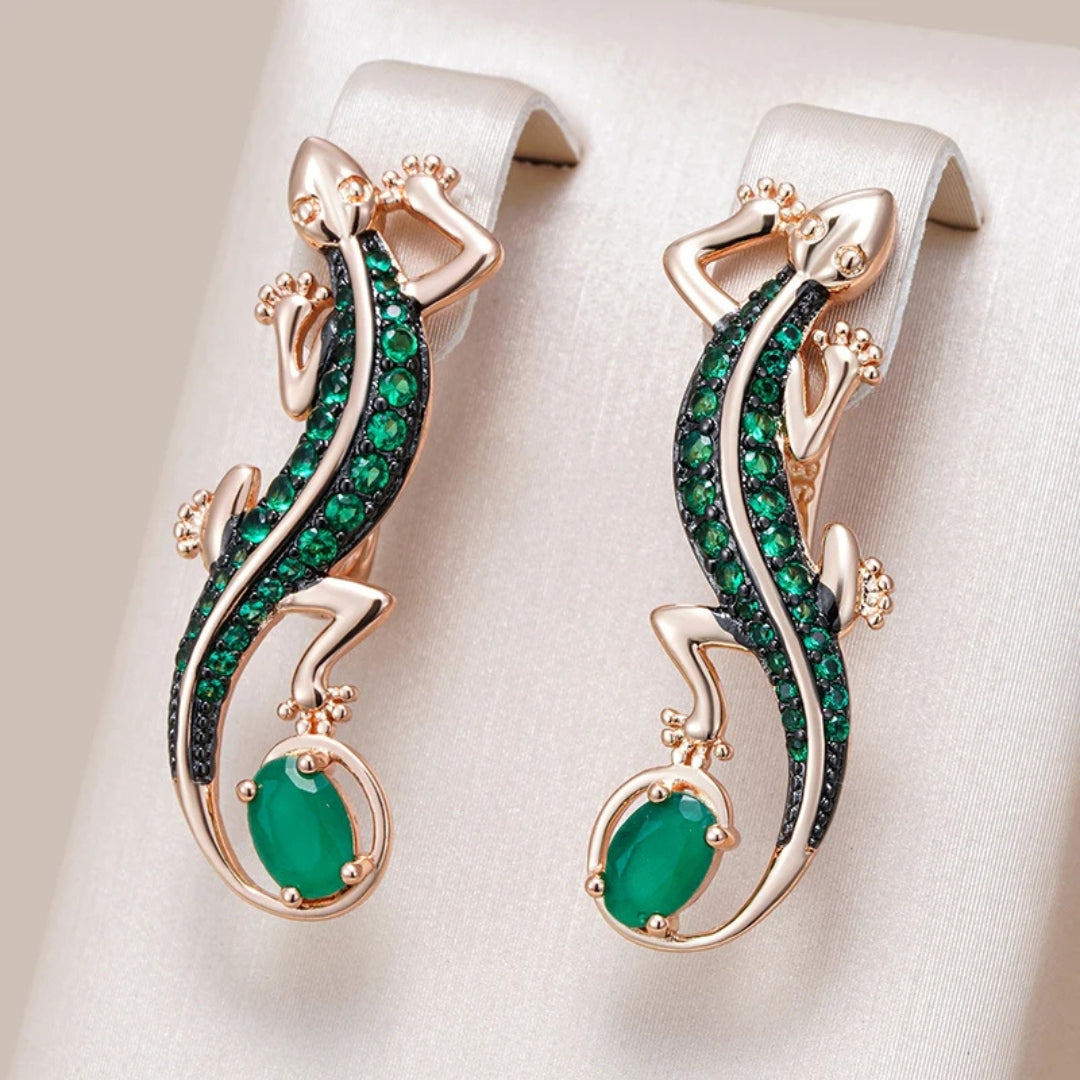 Bright Green Lizard Earrings