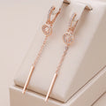 Long Rose Gold-Tone Crystal Chain Drop Earrings