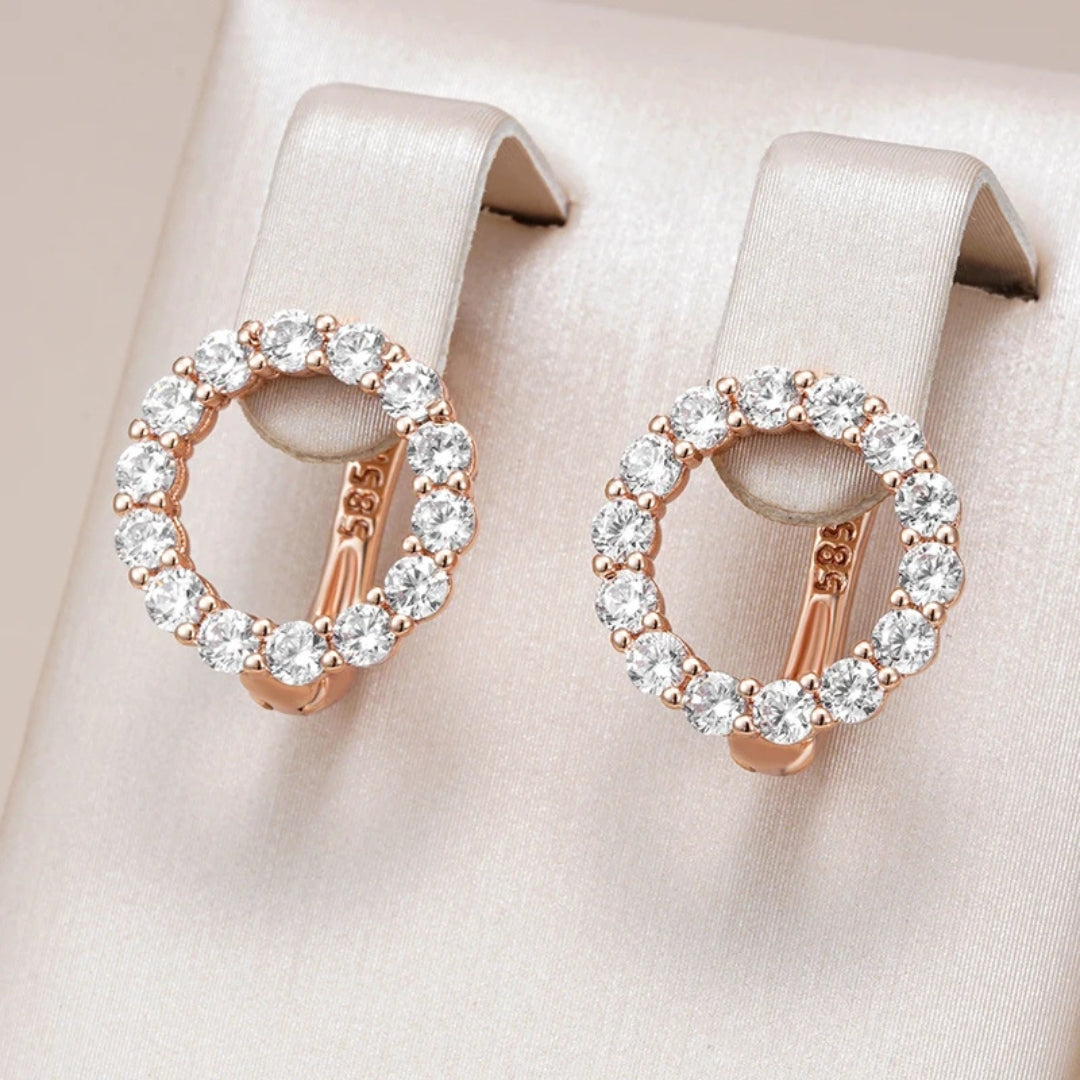 Crystal Circle Drop Earrings in Rose Gold Tone
