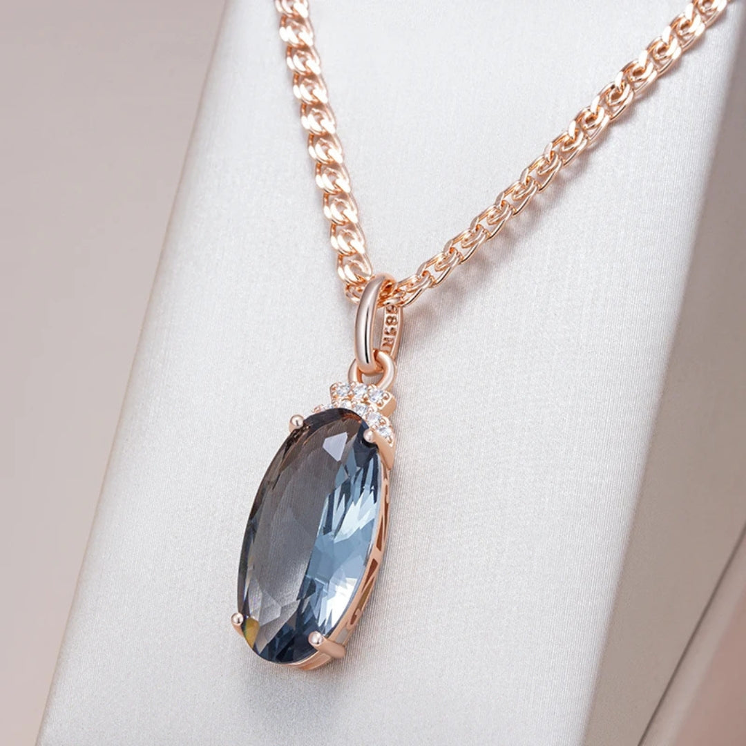 Blue Oval Gold-Tone Necklace