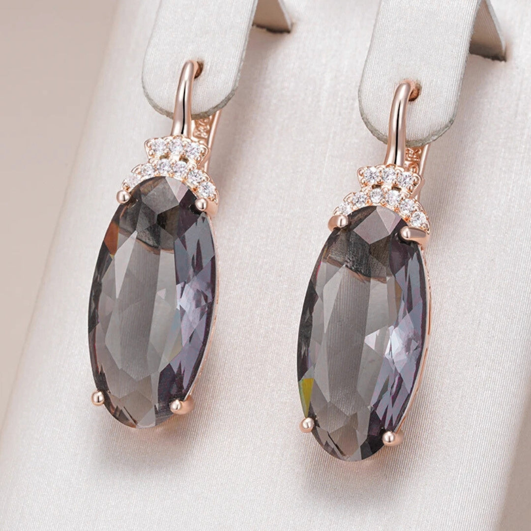 Black Crystal Oval Gold-Tone Earrings