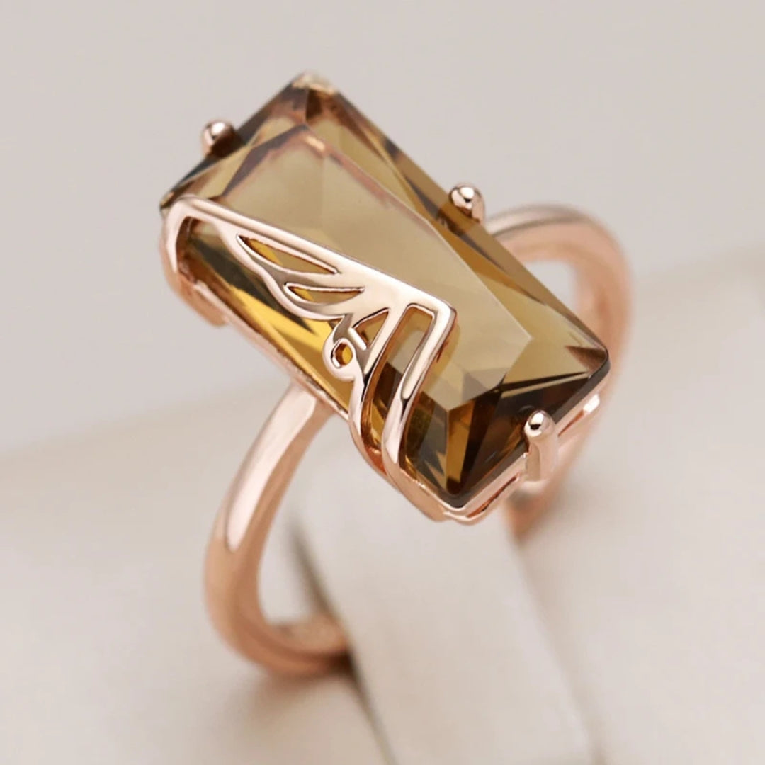 Orange Rectangular Crystal Ring