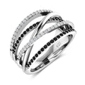 Gelaagde zilverkleurige ring met zwart kristal