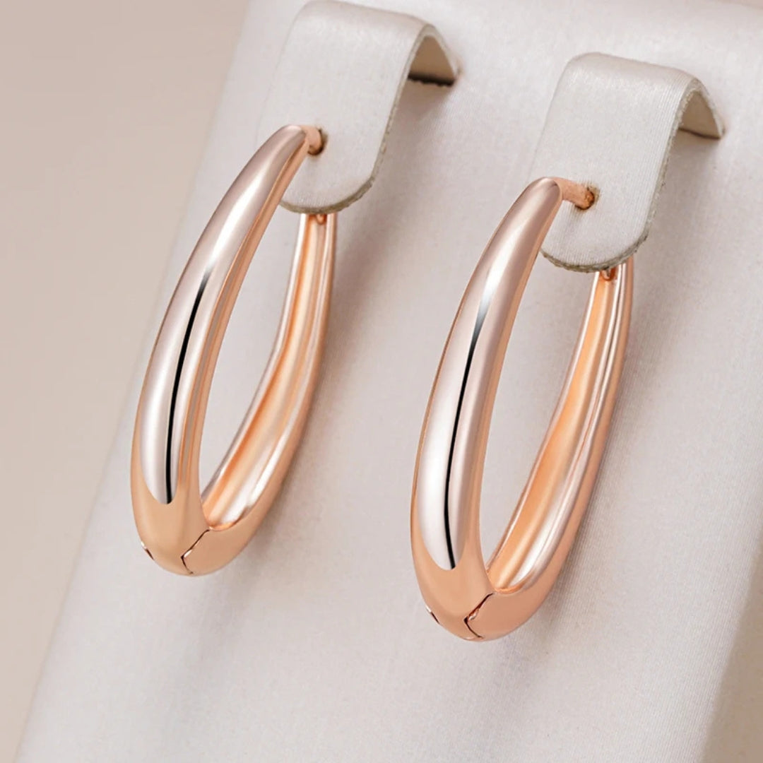 Rose Gold-Tone Simple Oval Hoop Earrings