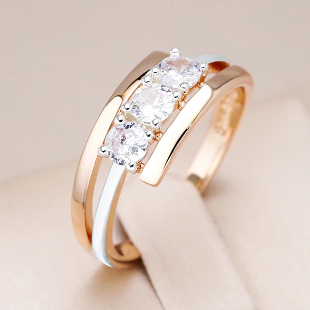 Layered Two-Tone Crystal Ring