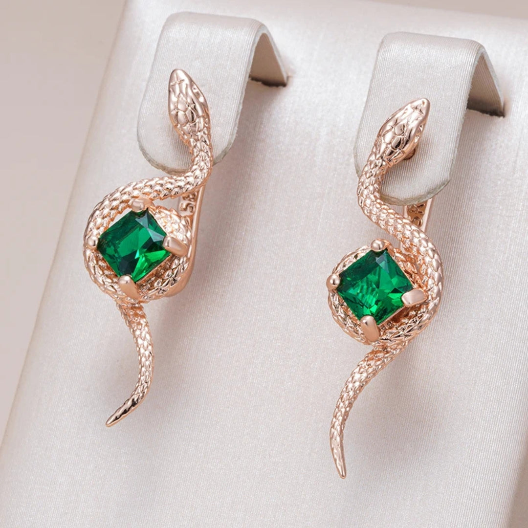 Green Serpent Crystal Earrings