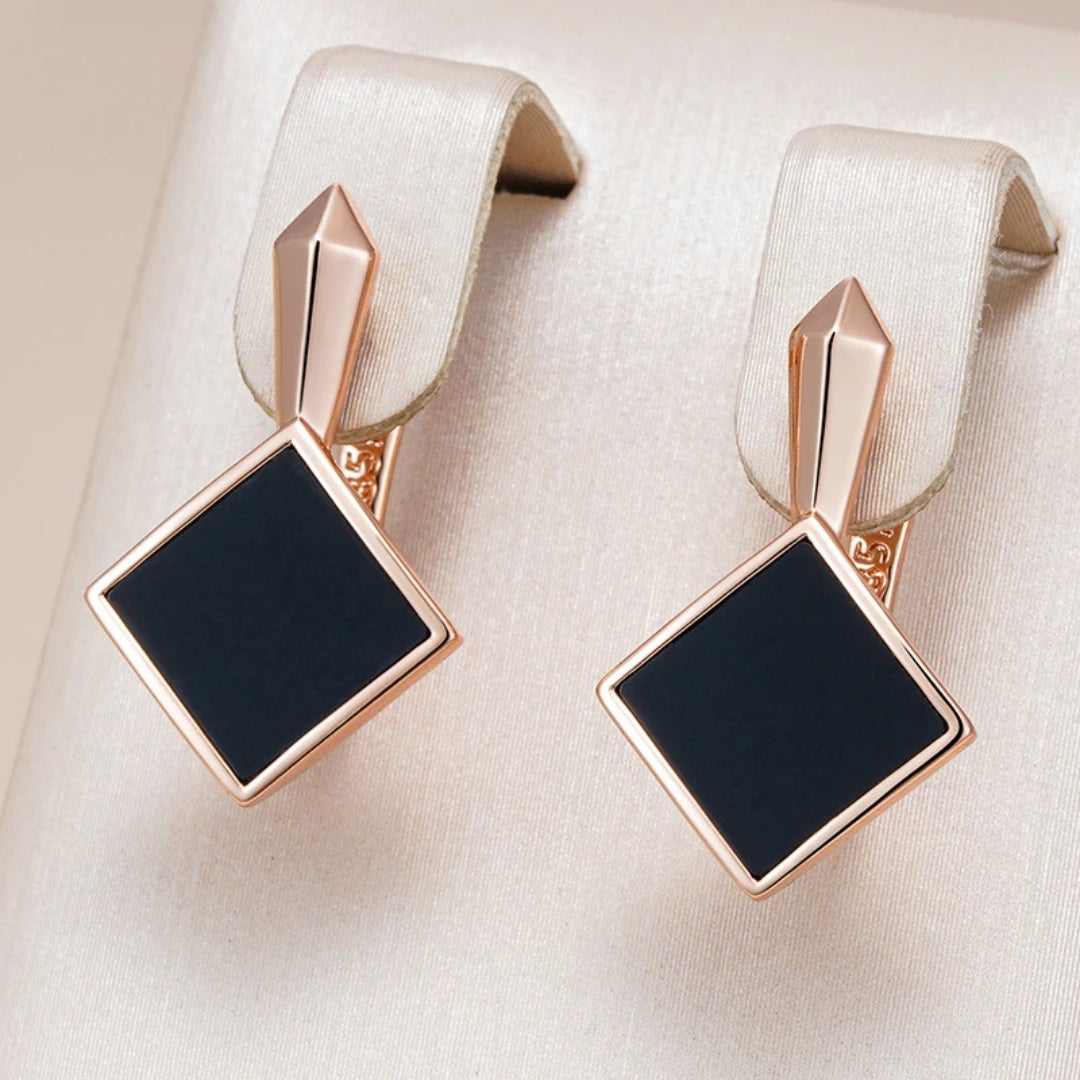 Black Square Geometric Drop Earrings