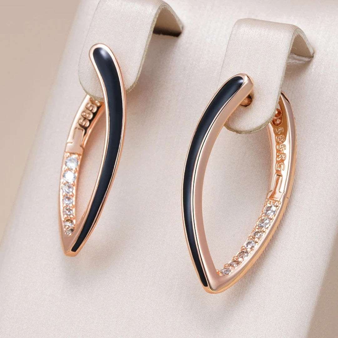 Black Enamel Curved Hoop Earrings