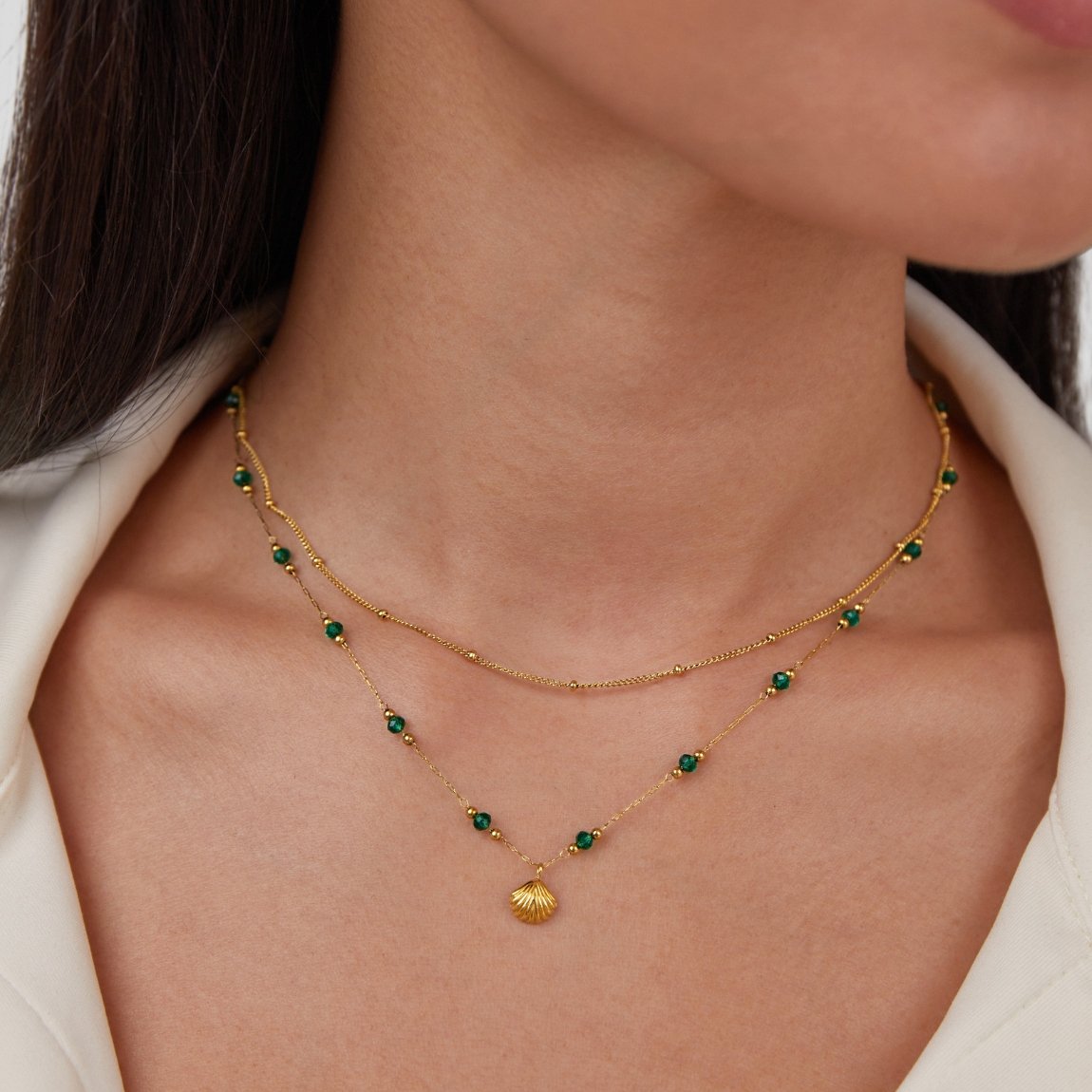 Fine Gold-Tone Bead Station Chain Necklace